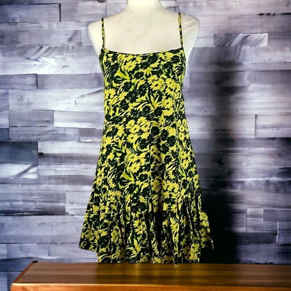NWT Urban Outfitters Yellow Black Floral Mini Dress MEDIUM MSRP $108